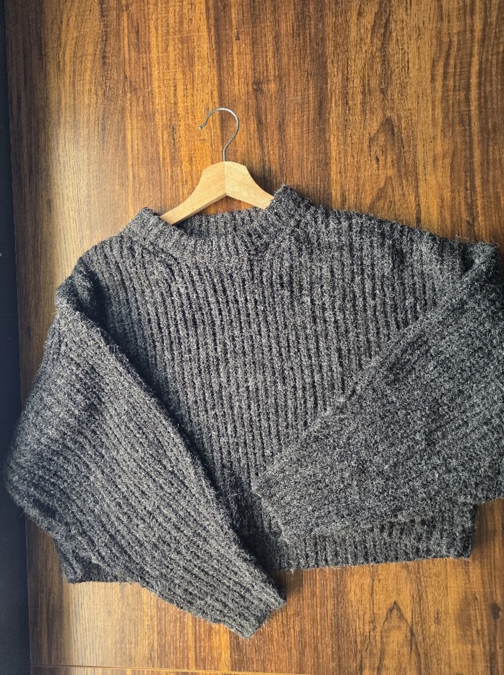 OAK + FORT Charcoal Cropped Crew Sweater